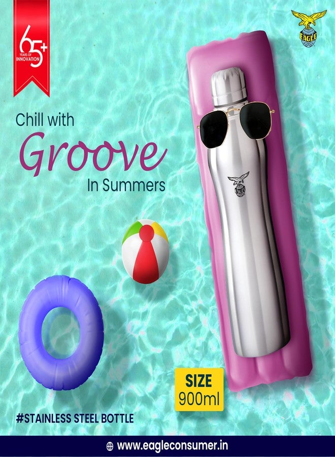 Eagle Groove Stainless Steel Single Wall Fridge Water Bottle For Office | School | Trekking | Hiking | Travel (Stainless Steel, 900ml) - Image 3